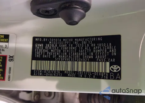 2014 Toyota Corolla Le Eco z USA, uszkodzony, nr VIN 5YFBPRHEXEP004921